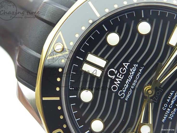 0502 Seasonal 2018 Seamaster Diver 300M SS YG VSF 1:1 Best Edition YG Bezel Black Dial on Black Rubber Strap A 7934